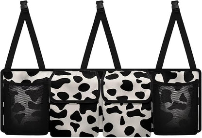 SEANATIVE Cow Print Car Trunk Organizer, Auto Waterproof Sturdy Backseat Hanging Large Storage Collapsible Cargo Bag with Anti-Slip Adjustable Strip, Vehicle Interior Accessories for Woman