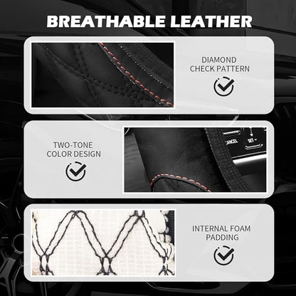 15 Inch Car Steering Wheel Covers with Double Colors,Non-Slip Leather Steering Wheel Cover for Protecting Steerings Wheels,Universal Cars Decorations Car Wheels Cover (Black)