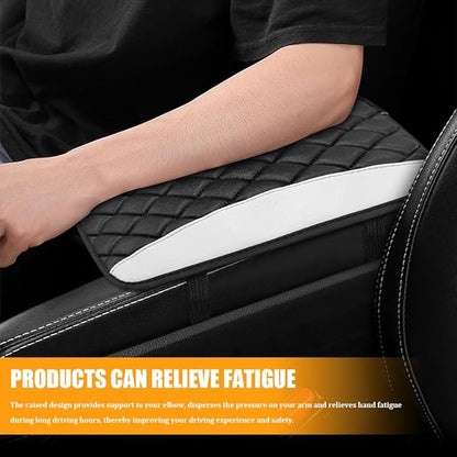 Car Center Console Cover, Leather Waterproof Armrest Seat Box Cushion Pad, Universal Decor Protector Mat, Comfortable Car Decor Accessories Fit for Most Cars, Vehicles, SUVs (White)