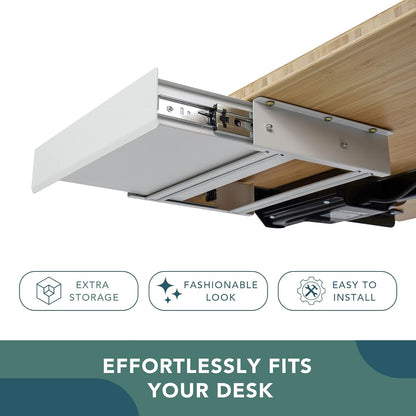 FLEXISPOT Under Desk Drawer 17.7in Wide Pull-Out Drawer for Storage Slide-out Under Desk Organizer for Office Home(L, White)