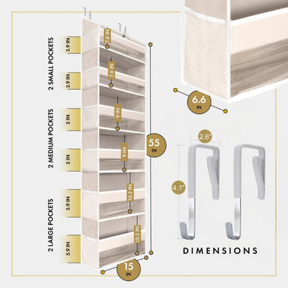 HOMELUX THEORY Over The Door Organizer Hanging - 50lbs Load 6 Large Front & 12 Side Pockets, 2 Pack Over The Door Shoe Organizer, Hanging Closet Organizer For Toys, Diaper - Sewing Organizers (Ivory)