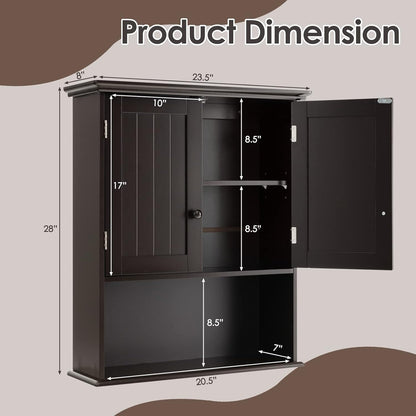 Tangkula Wall Mount Bathroom Cabinet Wooden Medicine Cabinet Storage Organizer with 2-Doors and 1-Shelf Cottage Collection Wall Cabinet (Espresso)