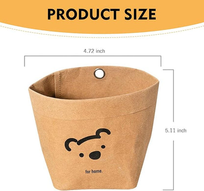 Car Storage Bag, 3.94" x 5.12" Washable Reusable Cute Bear Kraft Paper Car Organizer, Foldable Air Vent Mounted Trash Can, Back Seat Hanging Storage Box for Sunglasses Phone Card Key (Brown)