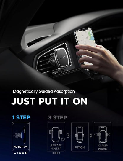 LISEN 2 Pack Magnetic Phone Holder for Your Car Magnet for Phone Car Mount Vent 6 Military Magnets Vent Cell Phone Holder Mount for Car Plate Fit All, Gifts for Women Men, Car Accessories