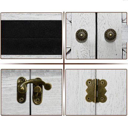 Rustic Wall Mounted Jewelry Organizer,Vintage Wooden Hanging Jewelry Holder Box with Barndoor Decor for Necklaces, Earings, Bracelets, Rings, Accessories. Includes Hook Organizer