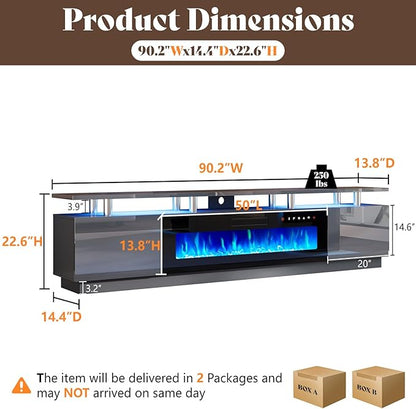 AMERLIFE 90" 2 Tier Fireplace TV Stand