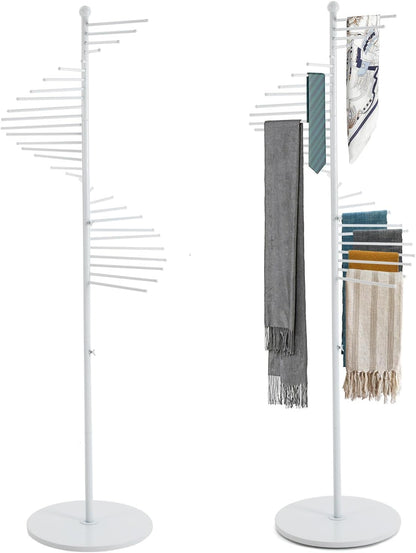 Spiral Scarf Display Stand, Freestanding Hijab Organizer with Multiple Rods, Metal Scarf Rack for Clothing Store Home, White