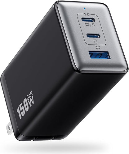 150W USB C Charger Block, GaN III Compact Foldable Wall Charger 3 Port Fast