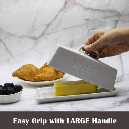 Ceramic Butter Dish With Lid for Countertop, Covered Butter Holder With Lid, White Butter Container, Butter Tray With Handle