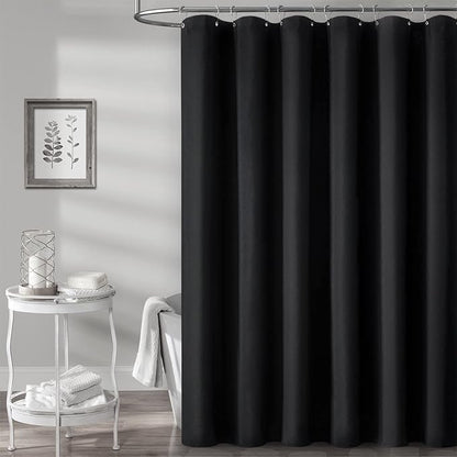 BTTN Extra Long Shower Curtain - 84 Inch Long Linen Textured Weighted Fabric Shower Curtain Set with 12 Plastic Hooks, Hotel Luxury Decorative Curtains for Bathroom Showers and Bathtubs - 72x84, Black
