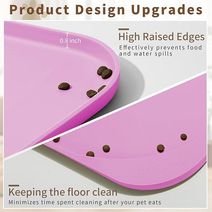 Smilool Silicone Pet Food Mat with Raised Edge for Food and Water Bowl, Dog Feeding Mats, Cat Food Trays for Floor Waterproof, Rubber Tray for Dogs and Cats, 22 x 14 x 0.8 Pink