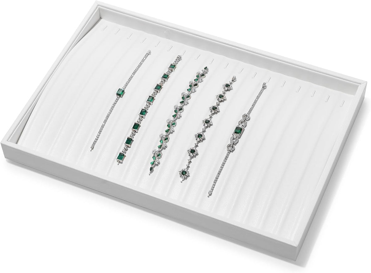 White PU Leather Jewelry Display Tray for Long Chain Pendant Necklace Organizer Display Showcase Jewelry Storage Tray