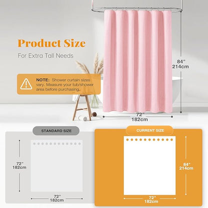 BTTN Extra Long Shower Curtain - 84 Inch Long Linen Textured Heavy Duty Fabric Shower Curtain Set with 12 Plastic Hooks, Hotel Spa Simple Polyester Bath Curtains for Bathroom, 72x 84,Pink