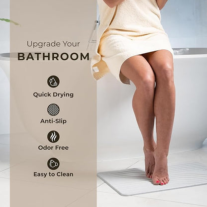 TOSORO - Stone Bath Mat, Diatomaceous Earth Non-Slip Stone Shower Mat - Quick Drying Absorbent Bath Mats for Bathroom - Elegant & Modern Design, Easy to Clean (23.5 x 15) - Grey