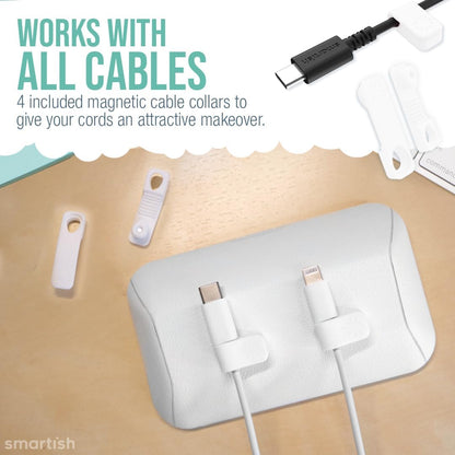 Smartish® Magnetic Cord Holder - Bigger Cable Wrangler Stocking Stuffer Organizer with Magnet Clips for Charger Management on Desktop, Nightstand - Holds 6+ Cables - Snow Day White