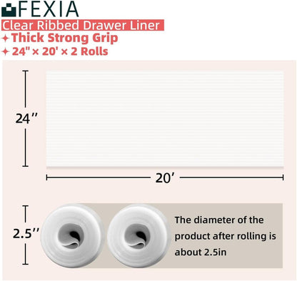 FEXIA 2 Rolls Shelf Liners for Kitchen Cabinets Non-Slip Drawer Liner 24 Inches x 20 FT Waterproof & Oil-Proof Non Adhesive Durable Material Fridge Liner for Shelves