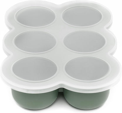 WeeSprout Silicone Baby Food Freezer Tray with Clip-on Lid - Perfect Storage Container for Homemade Baby Food, Vegetable & Fruit Purees, and Breast Milk (Matte Green, Six 3 Ounce Sections)
