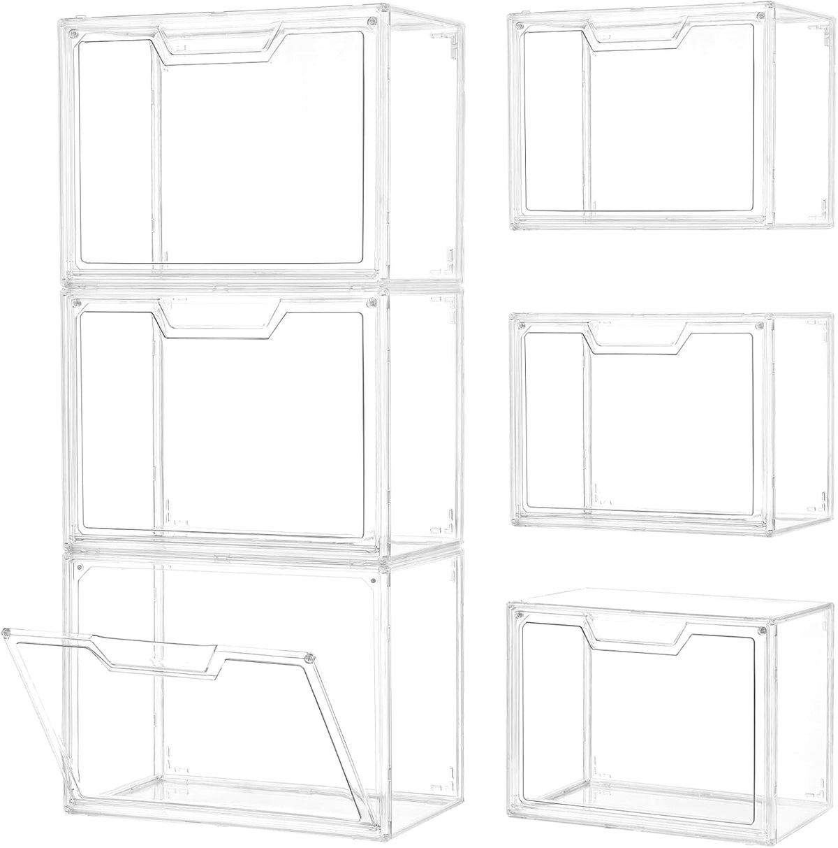 3 Pack Clear Storage Bins with Lids, Storage Containers with Magnetic Door, Stackable Acrylic Display Case for Handbags, Cosmetic, Multifunctional Storage Boxes for Dorm, Living Room, Bedroom Storage