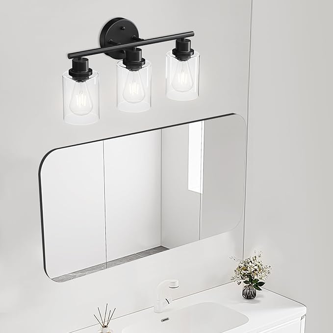 Guliaofo 3-Light Black Vanity Lights, E26 Modern Bathroom Light Fixtures