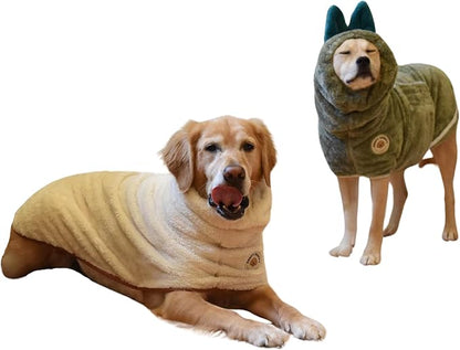 DERPY CHAPPY Premium Dog Towel Robe & Dog Bathrobe For Drying Dogs Made in Korea | Super Absorbent Quick & Adjustable Microfiber Bath Towel For Cats & Puppy Robes After Bath | Soft Warm Coat |Olive XL