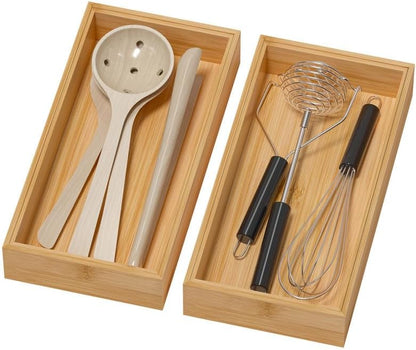 Lixple Bamboo Drawer Organizer - Silverware & Utensil Organizer, Stackable, 2 Pcs, Wooden Storage Box Tray (Bamboo, 12 X 6 X 2 Inch)