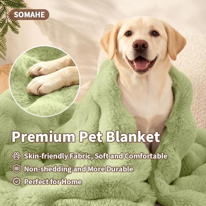 Dog Blanket Ultra Soft Fuzzy Faux Fur Cat Blankets for Indoor Cats Ultra Soft Plush Faux Fur Machine Washable Reversible Pet Throw Protector for Couch Furniture Large 39"X 30" Fruit Green