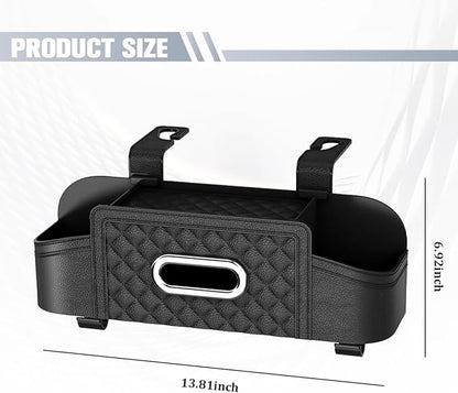 Car Backseat Organizer, 4-in-1 Multifunctional Vehicle Seat Back Tissue Box with Cup Holder & Hook, Automotive Backseat Hanging Storage Box for Bag Phone Drink, Universal for Vehicles (Black)