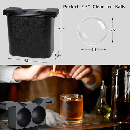 TINANA Clear Ice Ball Maker, 2.5” Crystal Clear Ice Cube Tray Make 2 Large