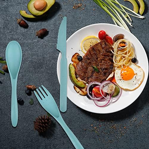 Reusable Cutlery with Case, Portable Dark Utensils Set for Adults, Tableware Camping Utensils for Kitchens, Dishwasher Safe (Dark green)