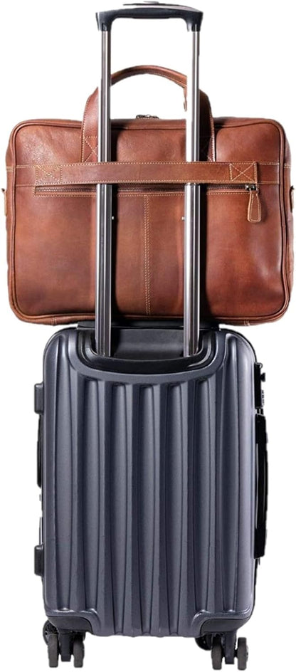 Leather briefcase 18 Inch Laptop Messenger Bags for Men and Women Best Office briefcase Satchel Bag (Tan)