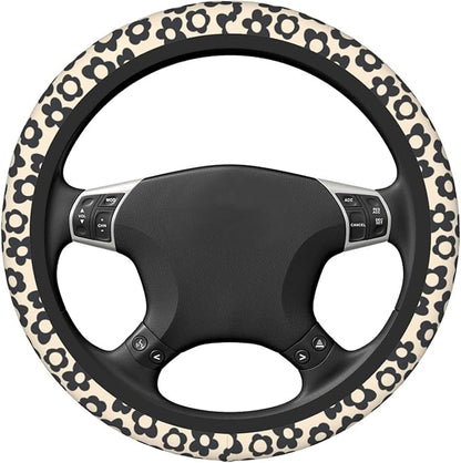 Flowers Vintage Groovy Steering Wheel Cover Universal 15 Inch Cute Car Accessories Protector for Women Men