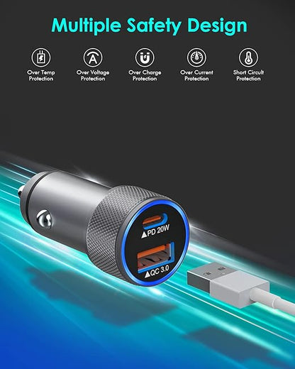iPhone Car Charger,USB C Fast Car Charger[Apple MFi Certified] Apple Car Charging 38W Dual Port CarCharger Cigarette Lighter Adapter 2x3ft PD&QC 3.0 Lightning Cable for iPhone 14/13/12 Pro/11/Airpods