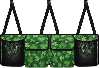 Green Lucky Leaf Car Trunk Organizer, St. Patrick's Day Hanging Seat Back Storage Organizer with Large Pockets, Space-Saving Backseat Car Organizer, Large Capacity Collapsible Bag