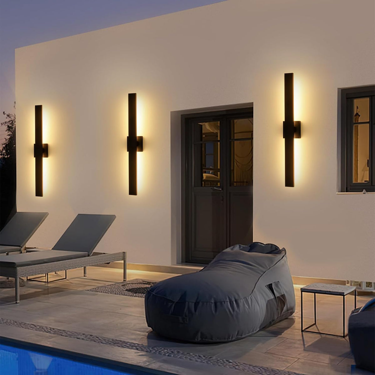 Black Modern LED Outdoor Wall Sconce 31.5" Long Outdoor Wall Lights Exterior Lighting Fixtures for House Porch Patio Garage Front Door, Easily Install Anywhere