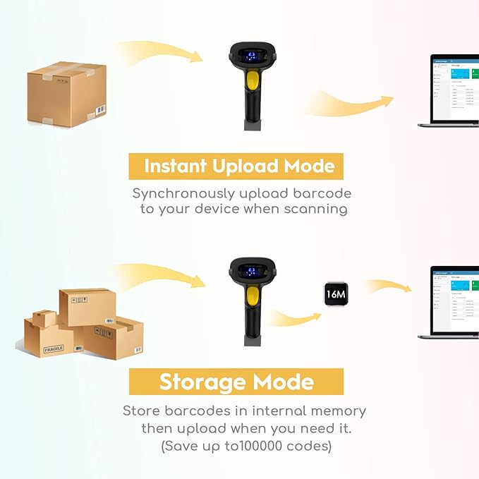NADAMOO Wireless Barcode Scanner 328 Feet Transmission Distance USB Cordless 1D