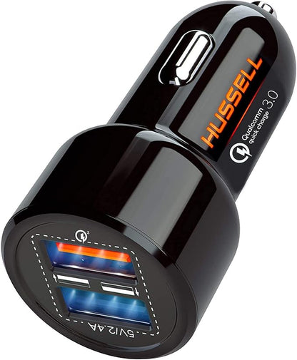 WERPOWER Hussell Cigarette Lighter USB Adapter - 12 V Car Charger for Mobile Phone, Navigation Connection to Socket - 2-Port Multiple Plug - Must Have Car Gadget