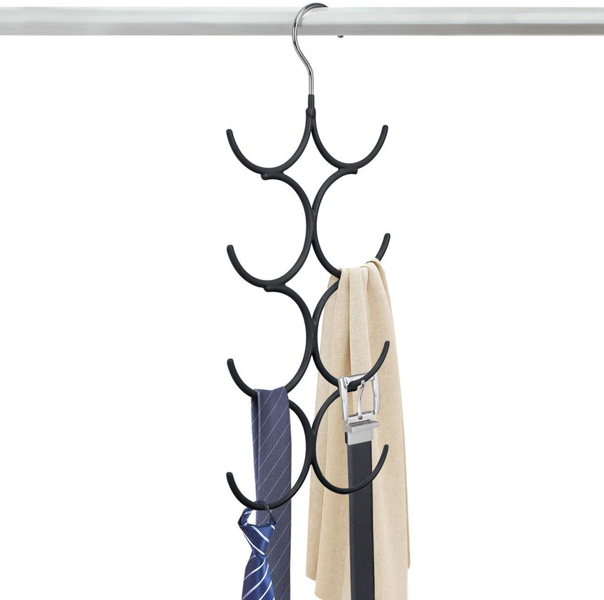 Yizhi Scarf Hanger Organizer Holder, No Snag Belt Rack Tie Hanger Sturdy 8 Hook Space Saving Closet Accessory Organizer for Scarves, Ties, Belts, Shawls, Pashminas and Jewelry (1, Black)