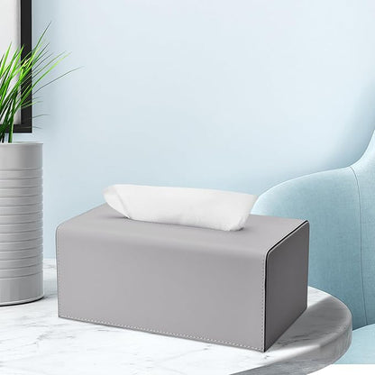 KINGFOM Tissue Box Cover, PU Leather Rectangular Tissue Box Holder with Magnetic Bottom Cover for Facial Tissues/Napkins, Office & Living Room Decor Box (Gray)