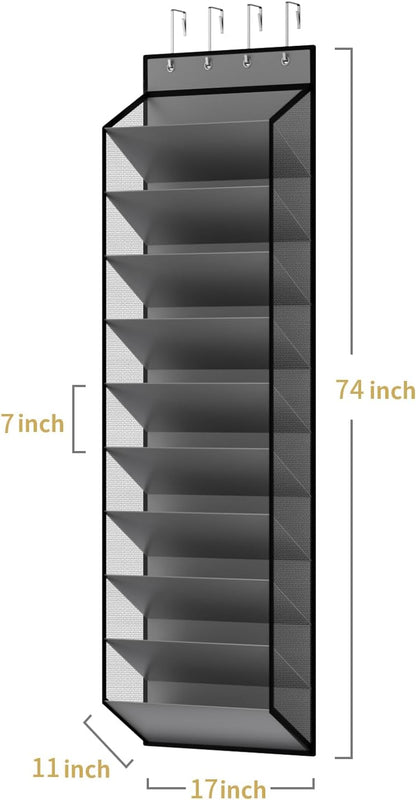 KEEPJOY 10 Tiers Mesh Over Door Shoe Organizer Storage, Hanging Shoe Holder for Door with Large Deep Pockets, Holds 20-30 Pairs of Shoes, Ideal for Sneakers & Boots.(Grey)