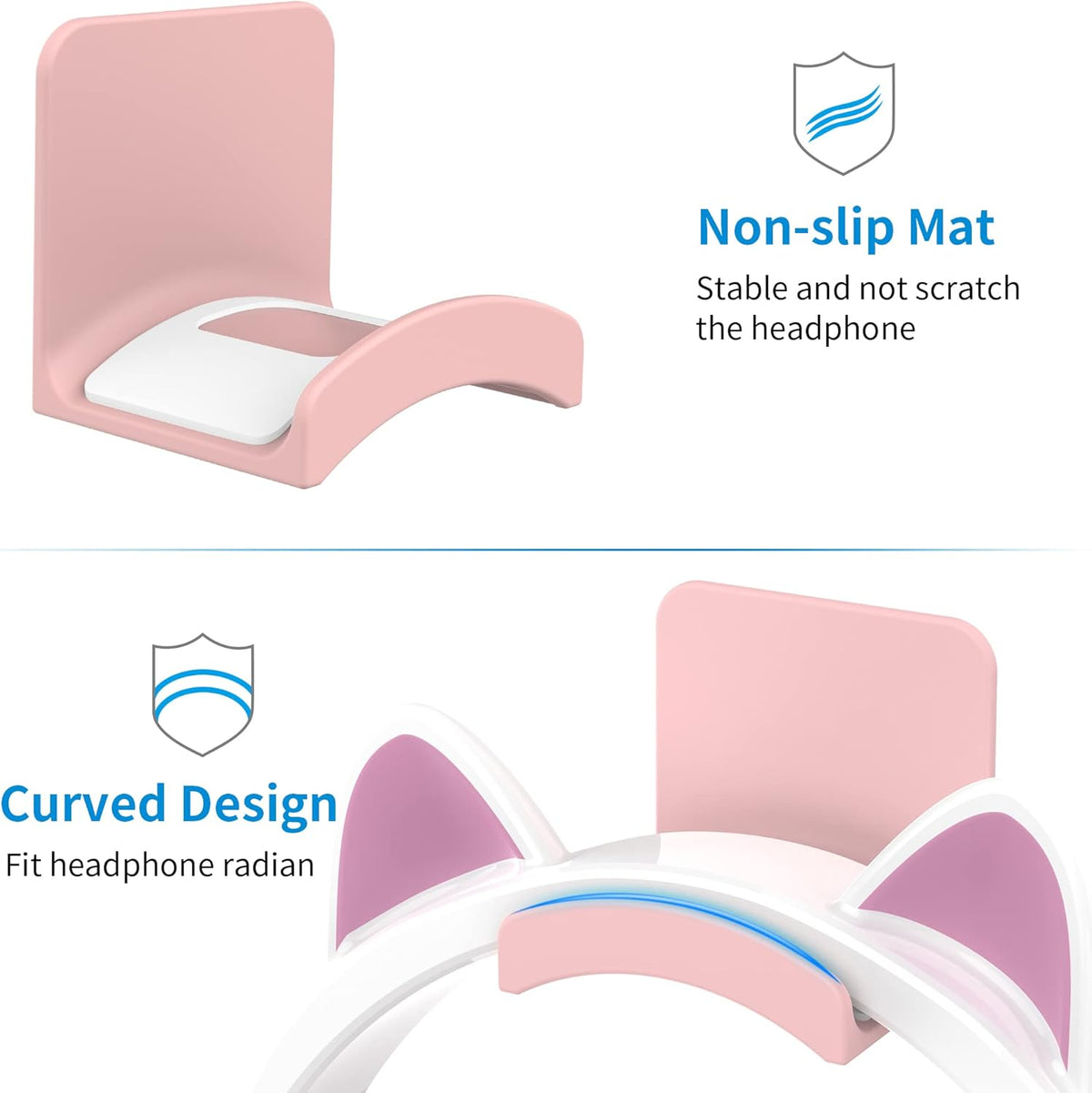 SOKUSIN Headphone Stand Headset Holder - Adhesive Gaming Earphones Hanger, Universal Desk Wall Mount Hook for All Headphone/Controller, Compatible with Beats, AirPods Max,Sony, JBL (Pink-2Pack)