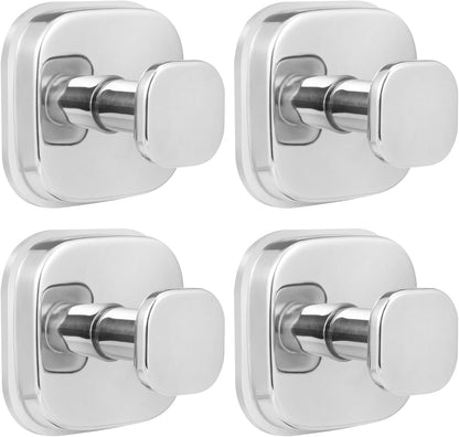 No-Drill Reusable Suction Cup Hooks, Towel, Robe, Loofah, Coat Hook for Glass, Mirror, Tile, Shower, Bathroom, Kitchen & Metal (Smooth, Non-Porous Surfaces) (4, Chrome Polished)