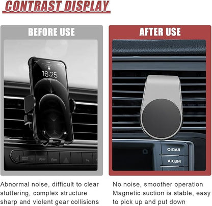 YoRise Magnetic Car Phone Holder, L Type 360° Rotatable Adjustable Car Air Vent Cellphone Mount, No-Hand Clip-On Navigation Bracket, Universal Vehicle Smartphones Stand Accessories (Silver)