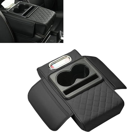 Car Armrest Box Mat, Car Console Organizer with Center Console Cup Holder, 13.78 x 7.87 x 3.15 in Armrest Pad, Universal for Most Vehicles (Black)