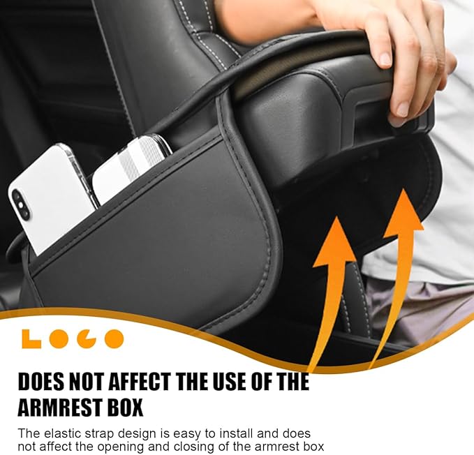 Bling Car Center Console Cover, Leather Crystal Rhinestone Vehicle Armrest Cushion Pad with Side Storage Bags, Scratch Resistant Auto Middle Console Protection Mat, Universal Fit (Black)