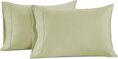 LANE LINEN Queen White Pillow Cases Set of 2, 100% Egyptian Cotton Cases, Sateen, White- Perfect for Home, Hotels & Hospital Use, Standard Size - Seafoam