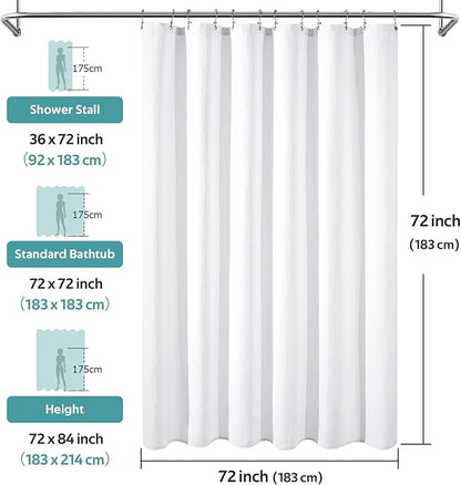 Vipfree 3 in 1 Shower Curtain Set, Waffle Shower Curtain and Liner Set with 12 Double Sided Shower Curtain Hooks, 258GSM Luxury Weighted Cloth Shower Curtains for Bathroom, 72 W x 72 H, White