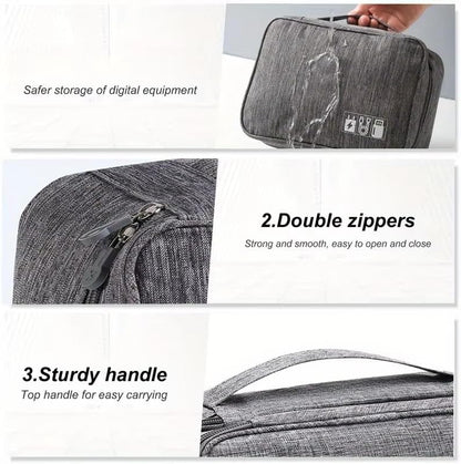 Travel Cable Organizer Bag for Electronics Accessories Portable Tech Carrying Large Storage Case for Charger, Cord, Power Bank, Hardware Waterproof (1PCS) (Grey)