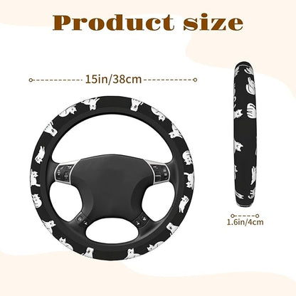 Steering Wheel Cover Accessories Neoprene Cover, Breathable Non-Slip Easy to Install Suitable for Women Men, 14.5-15.5 Inch for Car SUV Van Truck Universal - Lazy Kitten