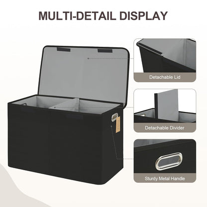 Large Toy Box with Flip-Top Lid, Collapsible Storage Organizer Bins with Dividers and Handles, Kids Bin Chest Baskets for Toys, Playroom Organizers, Nursery 25"x13" x16" (Black)