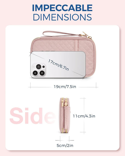 BAGSMART Electronic Cord Cable Organizer Travel Bag Case, Double Layers Tech Electronic Bag, Essentials for Charger, Cable, Phone, Flash drive, Pink